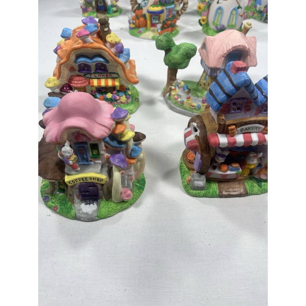 Set of 4 Rabbit Village Cottages Coffee Shop‎ Bakery Flower Shop Houses